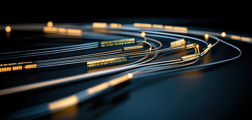 Leinwandbilder - Digital circuit lines with glowing code overlays create futuristic atmosphere. flowing lines and binary numbers evoke sense of technology and innovation