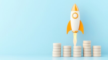 Poster - Rocketing Investments, a dynamic representation of business funding and capital raise, depicted by an accelerating rocket against a minimalist backdrop, emphasizing growth and opportunity.