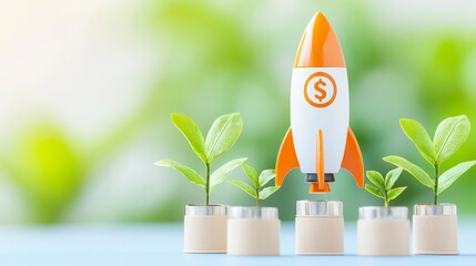 Poster - Rocketing to Success, a dynamic representation of business funding and capital growth, featuring an accelerating rocket against a minimalist backdrop, emphasizing clarity and ambition