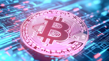 Poster - Futuristic Crypto Gains, a vivid digital landscape showcasing cryptocurrency investment growth, enhanced by a sleek minimalist design and expansive free space for creativity.