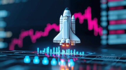 Poster - Futuristic Stock Market Insights with a Space Shuttle, showcasing dynamic trends, sleek technology, minimalist design, emphasizing innovation and financial progress.