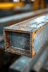 Poster - Weathered Metal Beam Close Up Showing Texture Rust and Industrial Detail with Shallow Depth