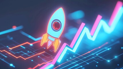 Poster - Data Rocket Launch, an exponential growth model illustrated with a luminous rocket design, set against a minimalist background, emphasizing clarity and simplicity.