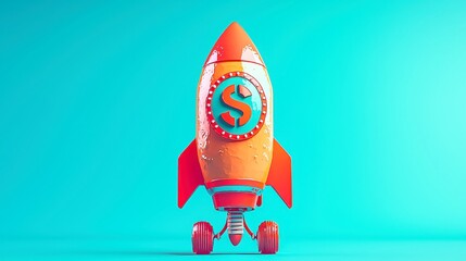 Poster - Dynamic financial growth forecast featuring an animated 3D startup rocket soaring in a minimalist environment, emphasizing clarity and potential in a clean, open space.