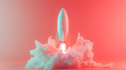 Poster - Dynamic financial growth forecast featuring an animated 3D startup rocket, minimalist backdrop, clean design, emphasizing innovation and future potential.