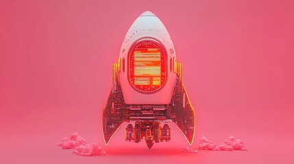 Poster - Futuristic Financial Models with Cyber Startup Rocket, showcasing innovative concepts in a minimalist environment, emphasizing clarity and forward-thinking design.