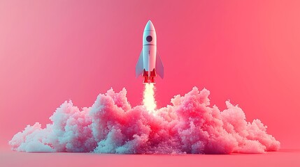 Poster - Cyber Startup Rocket Launching Future Financial Models, sleek design, innovative technology, dynamic visuals, minimalist aesthetic, open space, forward-thinking atmosphere