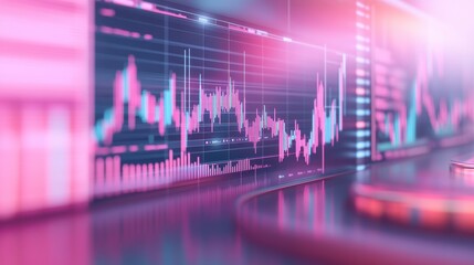 Poster - A digital display features a colorful financial graph, showcasing market trends and data in a vibrant, futuristic style.