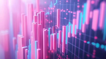 Poster - A vibrant, abstract visualization of financial data with colorful bars and a grid background, representing trends and market analysis.
