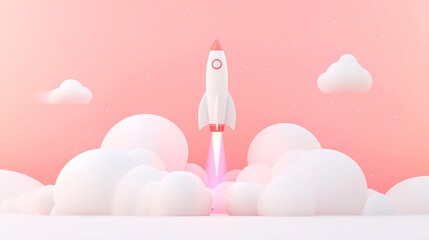 Poster - Infographic Rocket Launch with Growth Metrics, featuring a minimalist backdrop, clear visuals, dynamic percentage indicators, and an emphasis on simplicity and clarity.