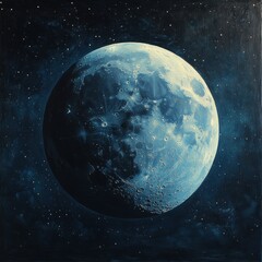 Wall Mural - Blue Moon Painting, Night Sky, Space Art, Celestial Decor