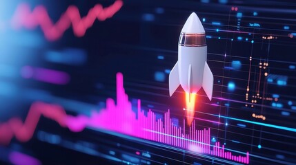 Poster - Rocket-powered cryptocurrency growth chart, futuristic design elements, minimalist background, clean lines, emphasis on innovation and technology, dynamic visual representation of growth