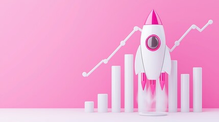 Poster - Rocket launch symbolizing growth, upward financial graph set against a sleek, futuristic backdrop, minimalist design, emphasizing clarity and progress in innovation.