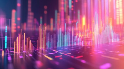 Poster - A vibrant digital visualization of sound or data waves, showcasing colorful peaks and valleys against a dark background.