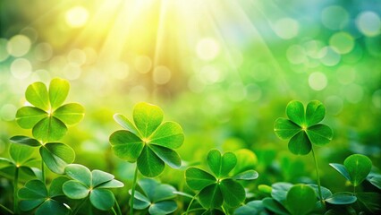 Aufkleber - Close-up of Vibrant Green Clover Leaves Basking in Soft Sunlight, a Natural Background for Spring and Summer Celebrations