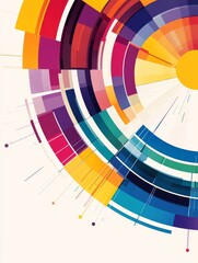 Poster - Abstract colorful circular design with vibrant segments and lines radiating from a central point