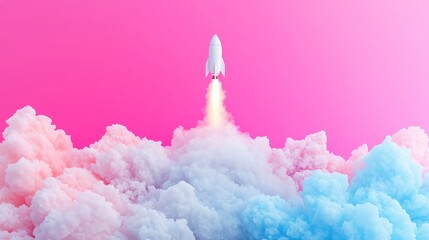 Poster - Rocket-Powered Success of Technology Startups, showcasing innovation and ambition, with a minimalist backdrop emphasizing clarity and focus on achievement and growth.