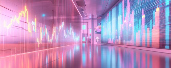 Poster - A digital representation of financial data, featuring vibrant pink and blue graphs against a sleek, modern background.