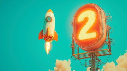 Poster - Entrepreneurial Ascent, a soaring rocket symbolizes the dynamic growth of entrepreneurship, set against a minimalist backdrop that emphasizes freedom and ambition.