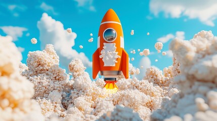 Poster - Futuristic Rocket Launching Business Ideas, a sleek sci-fi rocket symbolizes virtual reality innovation, set against a minimalist backdrop emphasizing creativity and exploration.