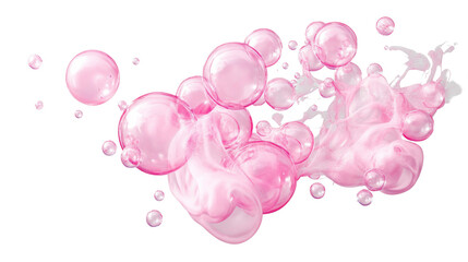 Poster - Pink soap bubbles floating and bursting on transparent background
