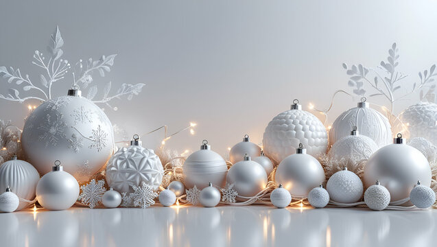 White Christmas background with Christmas balls and decoration Happy Christmas ai genrative