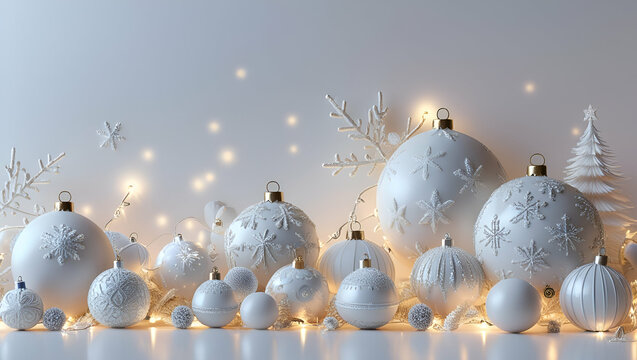 White Christmas background with Christmas balls and decoration Happy Christmas ai genrative