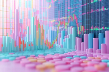 Poster - A vibrant digital landscape featuring colorful graphs and bar charts, symbolizing financial data and analytics trends.