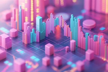 Poster - A vibrant, abstract visualization of data analysis with colorful graphs and bars, conveying trends and insights in a digital format.