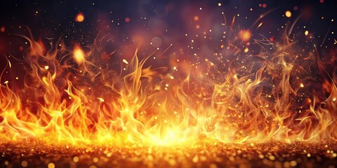 Aufkleber - A wall of fire with dancing flames and a bokeh background of orange, yellow, and red light. The flames are intense and powerful, with a sense of movement and energy.