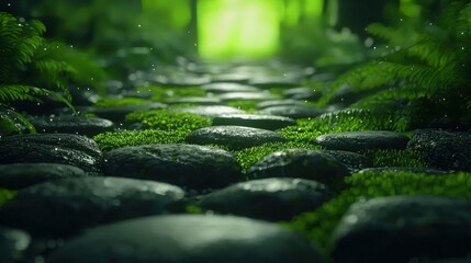 Wall Mural - Serene stone pathway through lush green forest