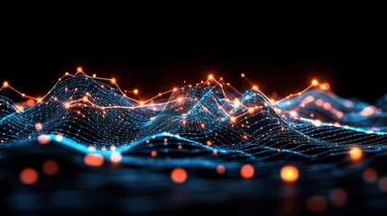 Aufkleber - Abstract technology background with glowing lines dots and cityscape big data connection technology
