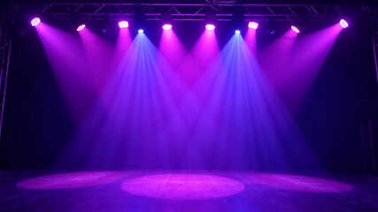 Stage Spotlight with Laser rays illuminated with vibrant purple and blue lights