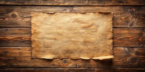 Aufkleber - A rustic and vintage parchment paper with worn edges resting on a weathered wooden surface