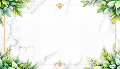 elegant geometric gold wedding border design with greenery, luxury theme