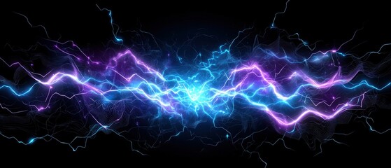 Aufkleber - Dark background with lightning and blue purple network tech wireframes in high fidelity detail