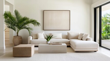 Wall Mural - Modern minimalist living room with natural elements