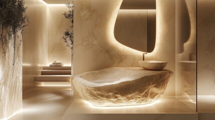 Wall Mural - Serene Stone Bathroom: Luxurious Beige Oasis