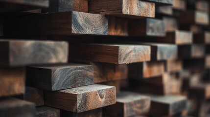 Wall Mural - Stacked wooden planks showcasing natural texture and grain