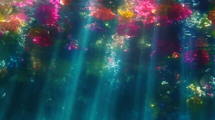Wall Mural - underwater paradise sunlit reef colorful aquatic flora abstract dreamy still life art