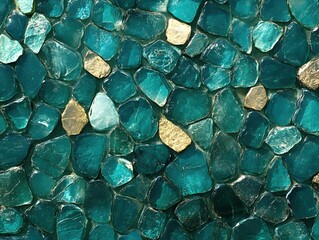 Poster - Turquoise Stone Mosaic Texture with Golden Accents for Elegant Design and Decoration
