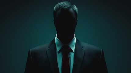 Wall Mural - A man in a suit is standing in front of a dark background