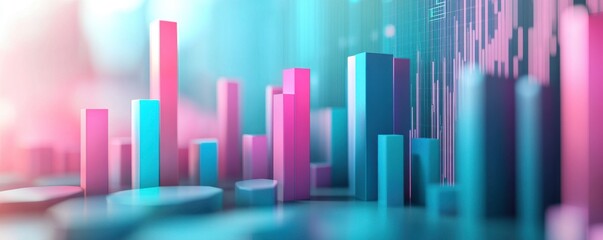 Poster - A vibrant digital representation of bar graphs in pink and blue tones, symbolizing data analysis and statistical trends.