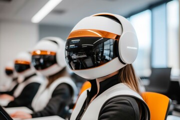 Aufkleber - A futuristic post-secondary institution where students learn in virtual reality classrooms with AI tutors