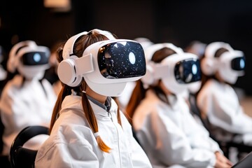 Aufkleber - A futuristic space university where post-secondary students learn about intergalactic law through AI holograms