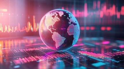 Poster - a vibrant, digital representation of earth surrounded by data streams and graphs, illustrating techn