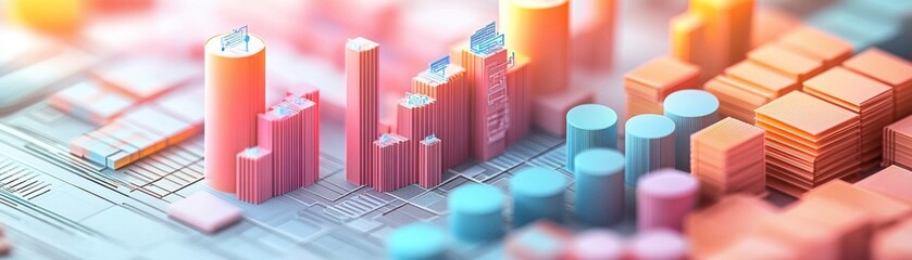 Poster - A colorful, abstract representation of graphs and data visualizations, showcasing various bar and pie chart elements in vibrant hues.
