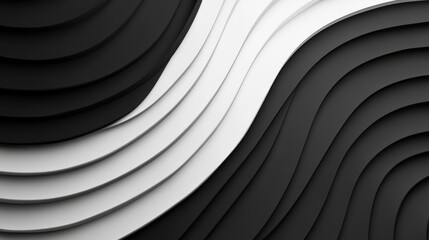 Wall Mural - A minimalist design featuring wavy black and white layers, creating a sense of depth and movement.