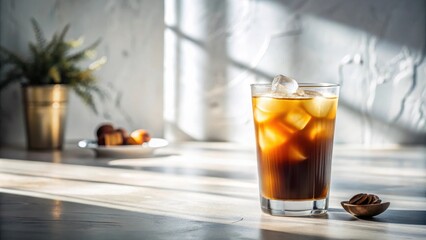Poster - Refreshing Iced Coffee Drink in Sunlight on Table