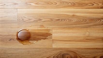 Poster - Water Droplet on Light Brown Wood Surface Showing Grain Detail